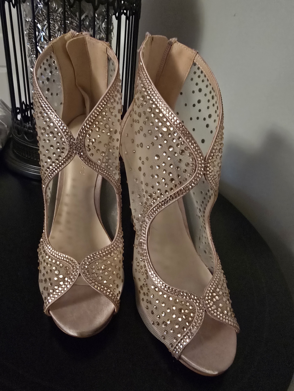 Open-Toe Embellished Rose Gold Heels for Women